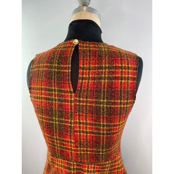 ZARA Orange Red Brown Fall Plaid Check Peplum Sleeveless Top Shirt S Small - Picture 3 of 8